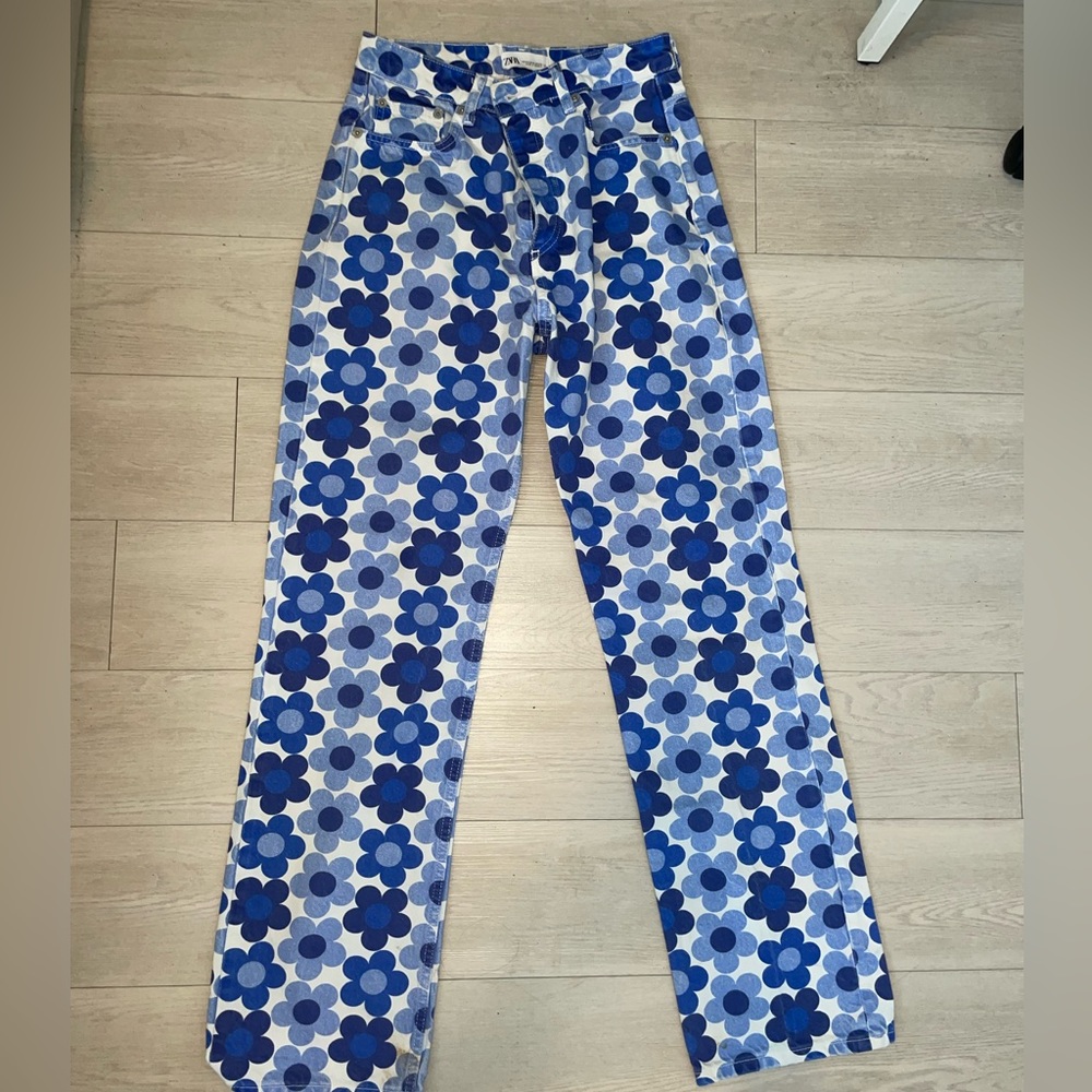 Zara Flower Print High Waisted Jean